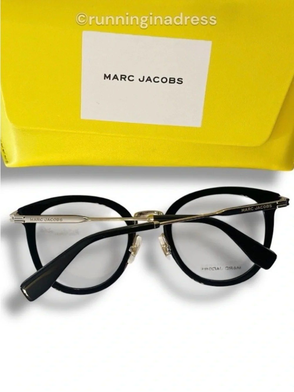 Marc Jacobs MJ 1055 Eyeglasses Black Gold Cat Eye Frames 50-21-140 New With Case